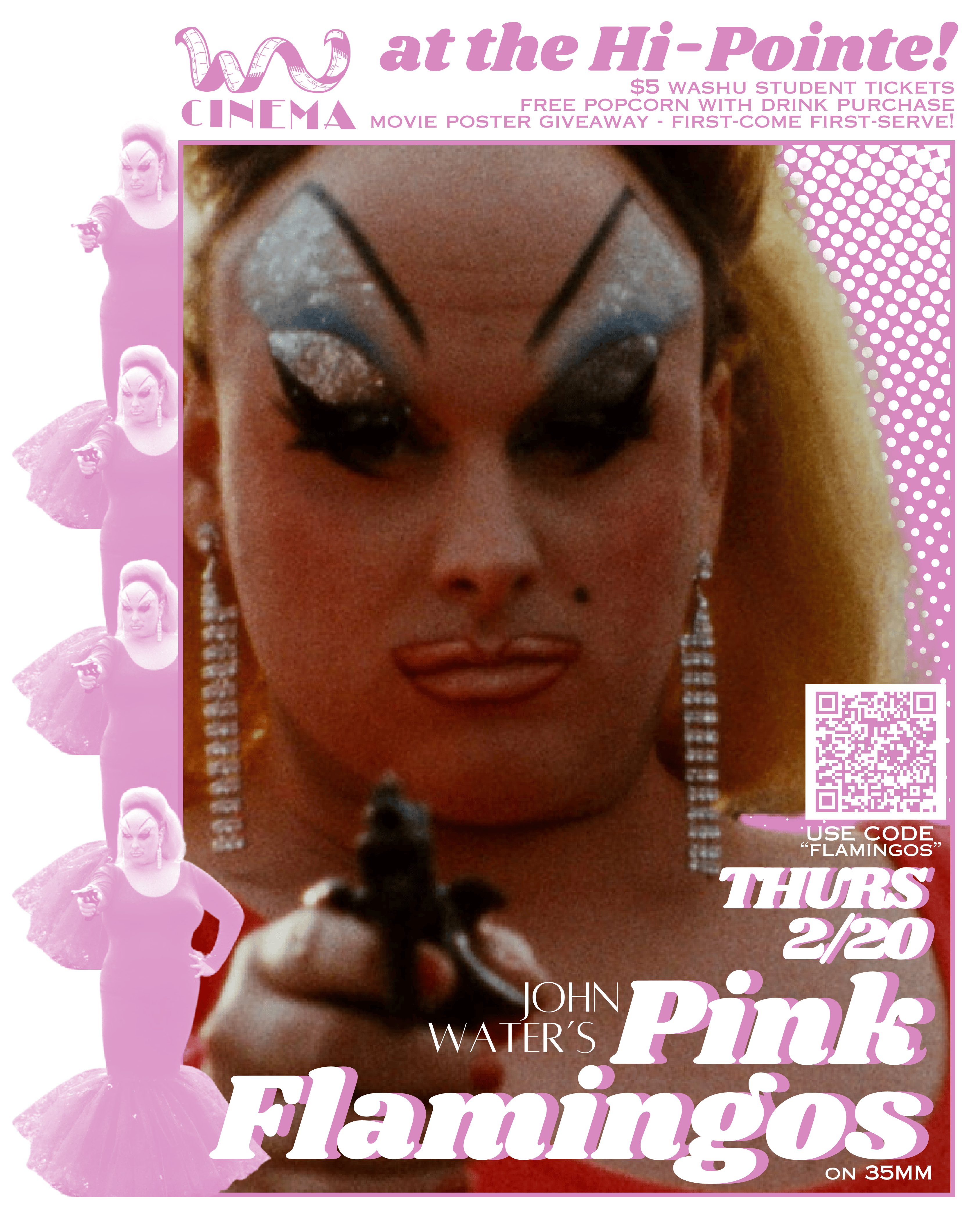 Flyer for Pink Flamingos at the Hi-Pointe Theatre