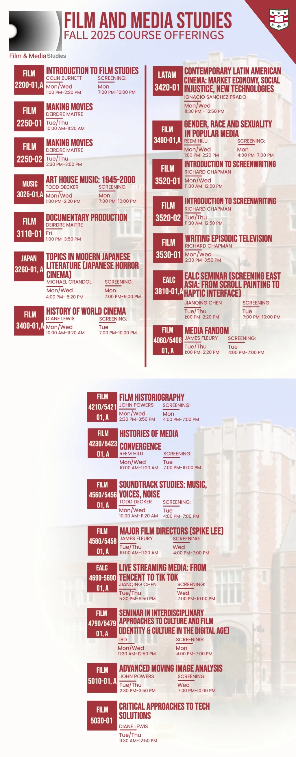 FMS's Fall 2025 Courses | Program in Film and Media Studies