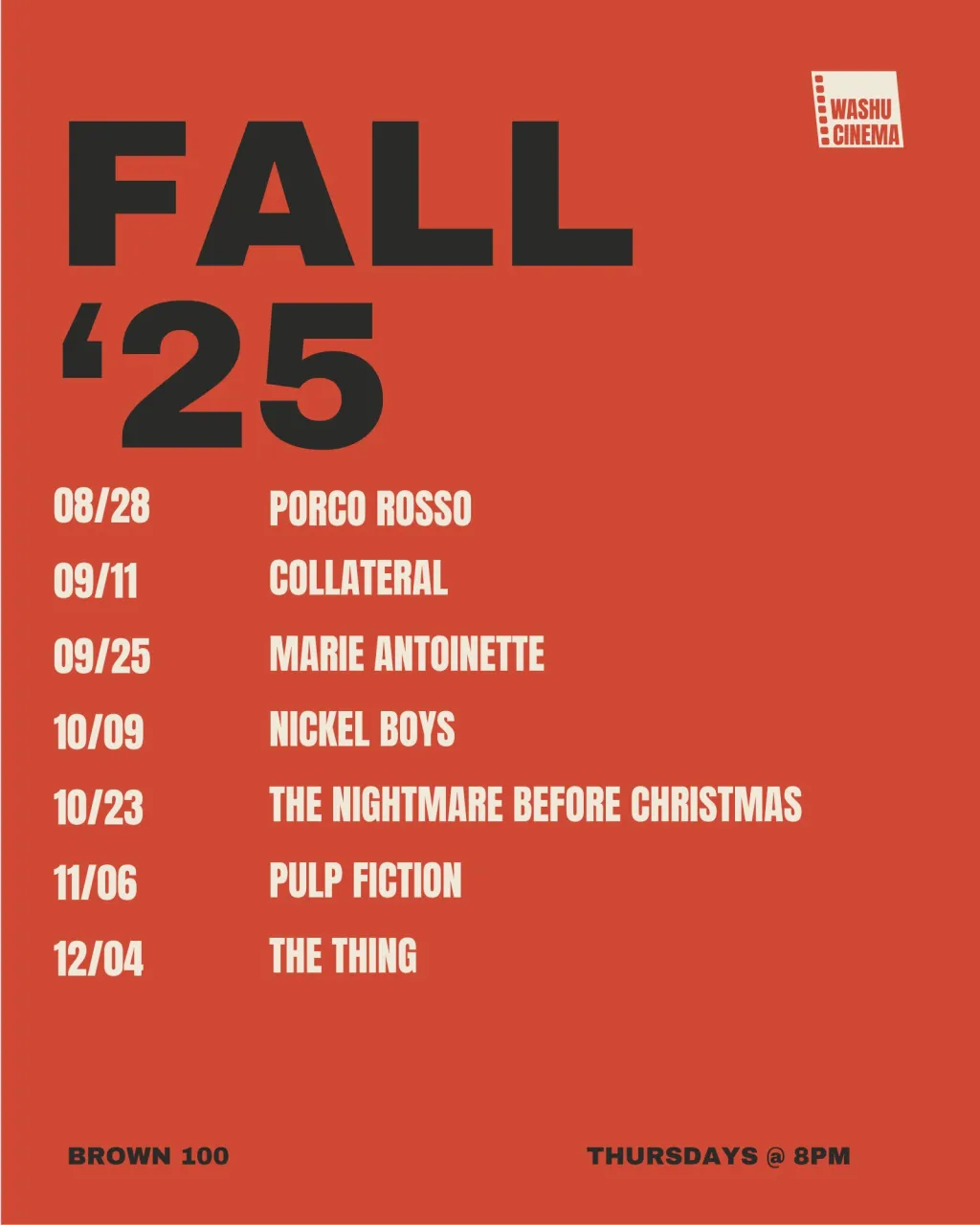 WashU Cinema Fall '25 Calendar